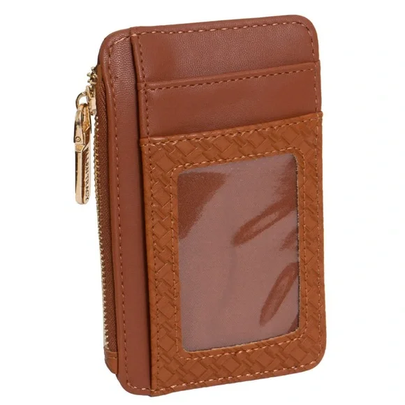 Ellen Tracy Cognac Basket Weave Zippered Card Holder - Picture 2 of 5